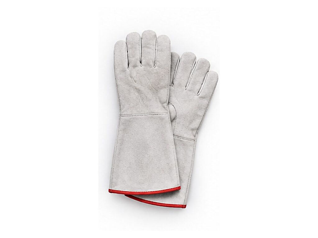 Grey Split Leather Welding Gloves with Red Binding