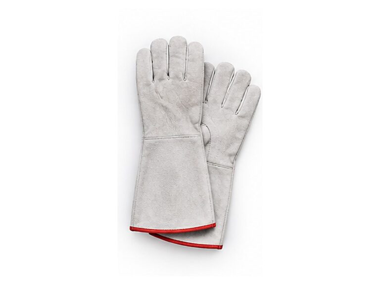 Grey Split Leather Welding Gloves with Red Binding
